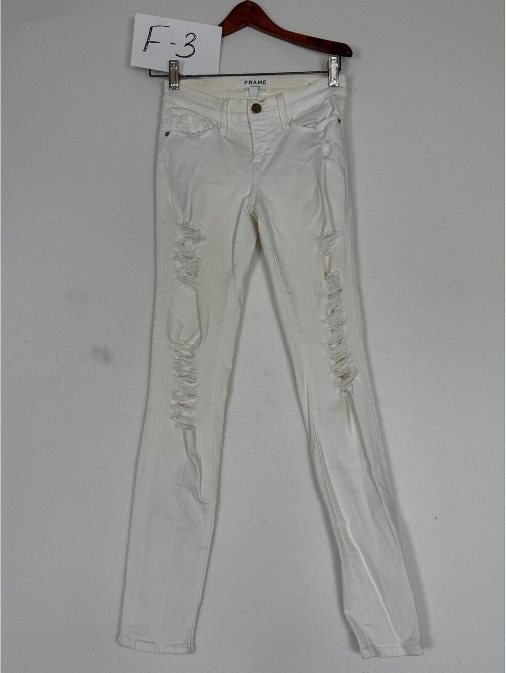 FRAME Le High Skinny Jeans White Distressed Ripped Size 25‎